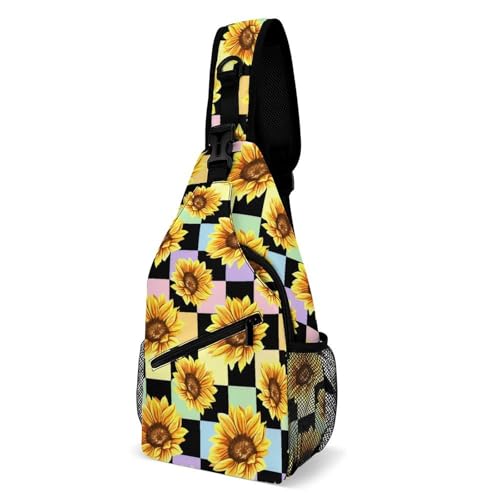 Sunflower Leopard Pattern Large Capacity Sling Bag Cross Chest Bag Travel Hiking Crossbody Bag Daypack for Women Men