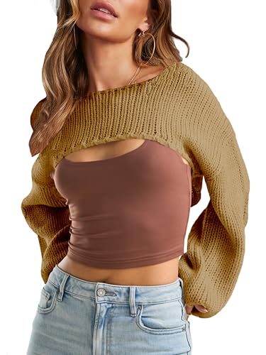Image of Womens Bolero Crochet Crop Shrug Shoulder Knit Cropped Sweater | Y2K Crochet Crop Top, Half Sweater, Cozy Chest Over the Shoulder Top Cardigan, Cut Off Super Crop, Ballet Lace Sweater