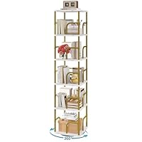 IBUYEK 6 Tier Square Rotating Bookshelf, Spinning Bookcase Tower,360° Vertical Turning Tall Bookshelf,Swivel Bookcase Corner Storage Organizer for Bedroom, Living Room,White,TBC005GW
