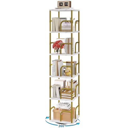 IBUYKE Bibliothèques Rotative à 5 Niveaux,Bibliothèque Enfant,Étagère Pivotante Verticale à 360°,Bibliothèque Multifonctionnelle en Bois pour Chambre,...