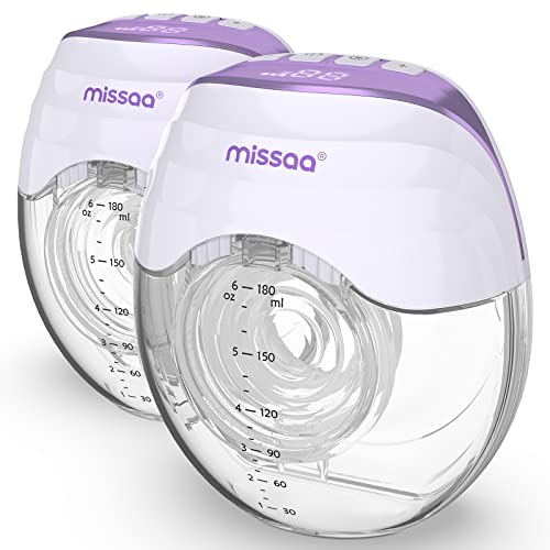 Image of MISSAA Wearable Breast Pump, High Efficient Hands Free Pumps with 3 Modes & 8 Levels of Longest Battery LED Display, Double Portable Electric Breast Pump Fits for Most Size (13-26mm), Lavender
