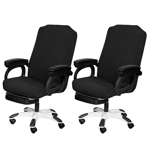 Image of SARAFLORA 2 Pack Office Chair Cover, Stretchable Desk Chair Cover Removable Computer Chair Cover for Office Chair with Zipper Universal Spandex Rotating Chair Cover Anti-dust Chair Slipcover,Black