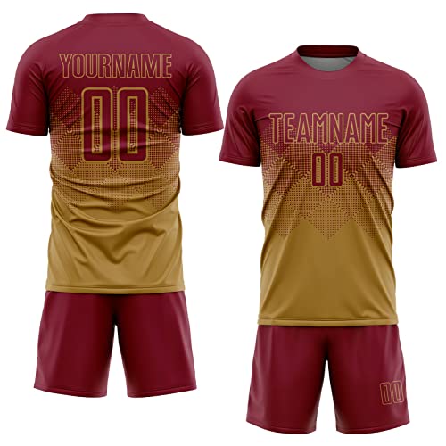Custom Soccer Jerseys for Men Women Youth Kids, Old Gold Crimson Personalized Soccer Jersey Printed Name Number Logo Mens Clothing