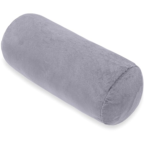 1 MIDDLE ONE Bolster Pillow with Removable Velvet Cover Round Cylinder Neck Roll Pillow for Head Back Leg Support Decorative Bed and Couch Pillow 16 x 6 Inches (Grey)