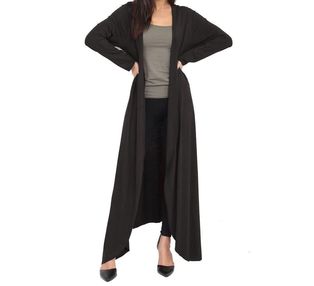 FAIRY BOUTIQUE Womens Long Sleeve Open Front Floaty Maxi Cardigan Ladies Lightweight Long Length Boyfriend Cardigan Black