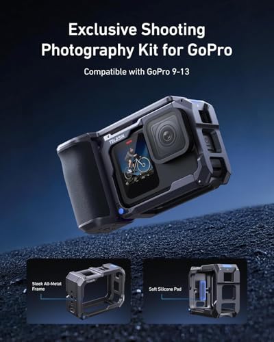 Image of TELESIN Street Grip Kit for GoPro Hero 9-13 - Metal Rabbit Camera Cage Included, Vlog Grip Holder with Seesaw Design, Aluminum Alloy, Backup TF Card Slot & Quick Battery Access
