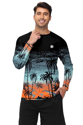 Image of AOBUTE Mens Long Sleeve Swim Shirt Quick Dry Sun Protection Rash Guard