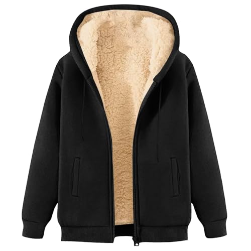 Genérico Sudaderas con Capucha y Cremallera para Mujer, Hoodie Forro Polar Invierno Termica Jersey de Borrego Oversize Chaqueta Deportiva de Manga Larga con Bolsillos Cazadora Deporte Negro S