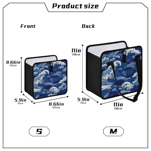 Image of Car Trash Can Organizer Bin with Adjustable Strap for Back Front Seat Console Waterproof Leakproof Collapsible Portable 8.66 Inch Blue Ocean Waves