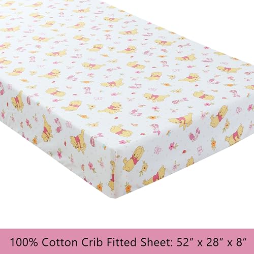 Image of Cozy Line Home Fashions Piglet & Pooh Floral Garden 3 Piece Pink Cotton Toddler Sheet Set