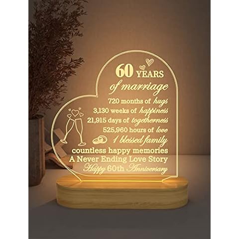 Anniversary Wedding Gifts for Him/Her, I Love You Night Light 3D Illusion Lamp for Couple Wife Husband Romantic Valentines Wedding Day Present (60th) Cover