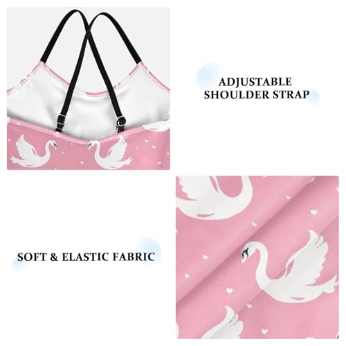 senya Girls Swimsuits One-Piece Swimwear Tie Bathing Suit Beach Summer Round Neck 5-6T Pink Swans and Hearts Pattern3