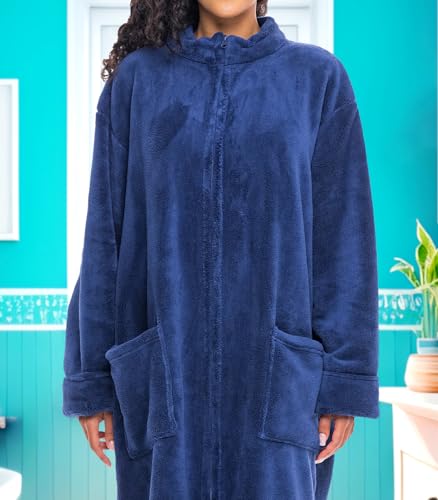 Image of Alexander Del Rossa Long Zip Up Robes, Plush Zipper Robes for Plus Size, Housecoats Zipper Front