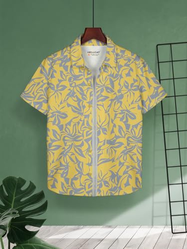 Image of HELLCAT Yellow, Olive Trendy Regular Fit Printed Causal Shirt for Boys - Pack of 2