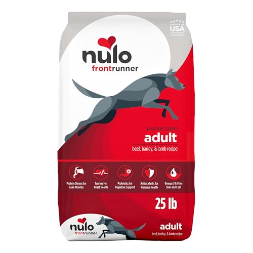 Image of Nulo Frontrunner Dry Dog Food - Adult High-Protein Beef, Barley & Lamb Recipe, Natural Kibble with Ancient Grains, Probiotics, Taurine, Omega 3 for Small, Medium and Large Breeds, 25lb Bag