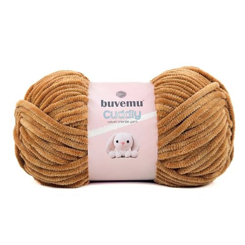 Image of Cuddly Velvet Chenille Yarn, Super Soft Fluffy Bulky for Knitting Crocheting Crafting Blanket Amigurumi, Durable for Shedding, 100 Gram (3.53 Ounces) 109 Yards (100 Meters) (Caramel)