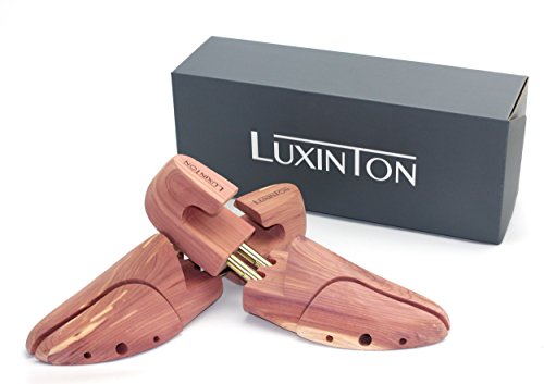 Luxinton Cedar Shoe Tree Boot Keeper for Men Luka Adjustable Shoetree Twin Tube Wood Shoe Shape(EU 42-43 / Medium / 9-10.5 US)