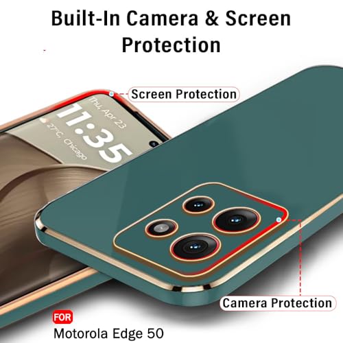 Image of TheGiftKart Luxurious Golden-Plated Back Cover Case for Motorola Moto Edge 50 5G | Raised Lips for Camera & Screen Protection | Shockproof Design | Stylish Back Cover for Moto Edge 50 5G (TPU, Green)