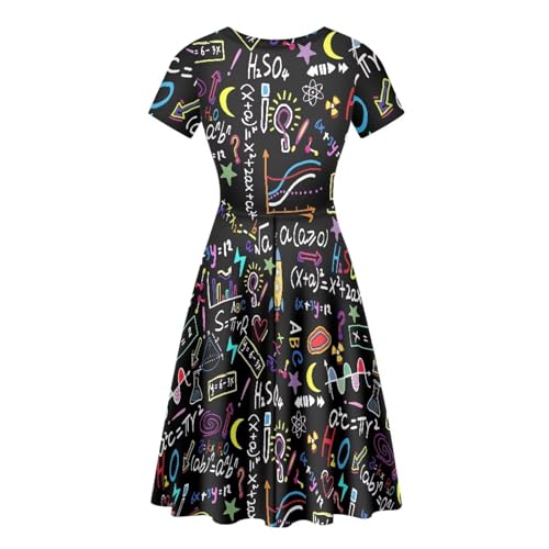 Image of POLERO Women Puffy Swing Elegant Party Midi Dresses Short Sleeve Round Neck A-Line Dress