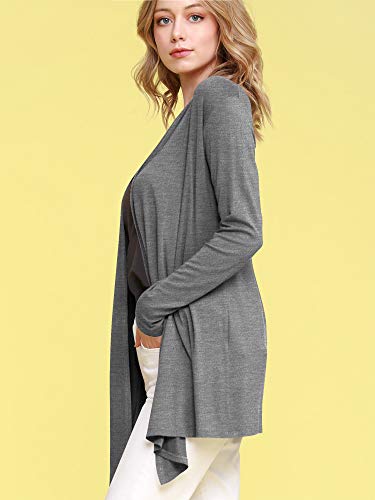 Image of Lock and Love Women's Draped Front Open Asymmetrical Cardigan - Casual Long Sleeve Lightweight Duster