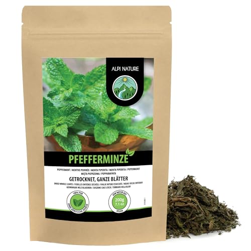 Alpi Nature Menthe Poivrée Tisane 200g, Feuilles Entières de Menthe Poivrée Séchée, Thé en Vrac
