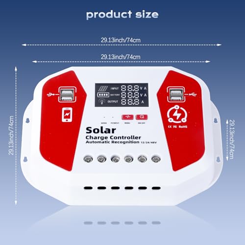 Laderegler Solar 12V/24V/48V, Mit LED-Display, 4 USB-Anschlüssen, Solarpanel-Regler Intelligente PWM, Vollständiges 3-Stufen-Lademanagement Für AGM/Lifepo4/NCM Im Wohnmobil Solar System (40A)