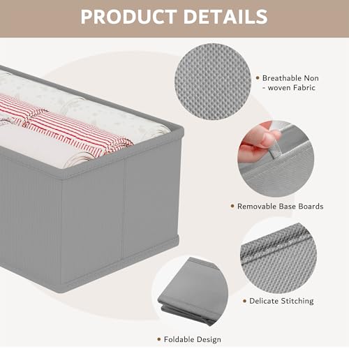 10 Pack Drawer Organizer for Clothes, Underwear Drawer Organizer Bins, Foldable Fabric Closet Storage Organizers, Drawer Dividers for Bras Undies Socks Ties, Grey - Image 6