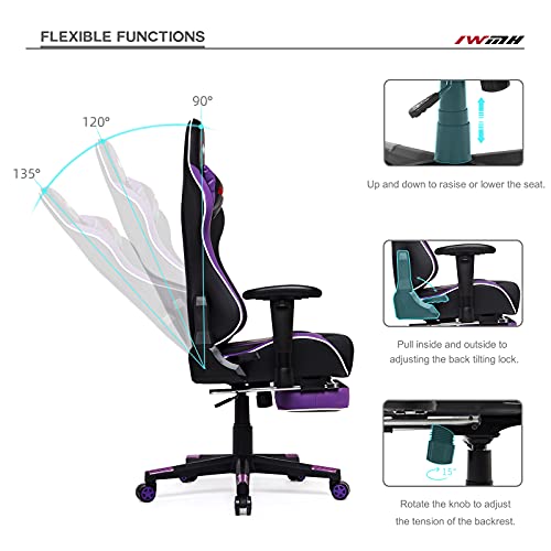 IntimaTe-WM-Heart-Silla-GamingSilla-Gamer-con-Reposapies-Ergonomica-Silla-Giratoria-ReclinableAjustable-PC-Silla-con-Respaldo-Alto-Cojin-Lumbar-Cabeza-Almohada-Purple