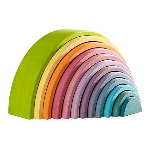 MERRYHEART Wooden Rainbow Stacking Toy, 12 Piece Wooden Rainbow Stacker, Extra Large Rainbow Stacking Toy, Nesting Puzzle Building Blocks Educational Toys for Kids Toddlers Cover
