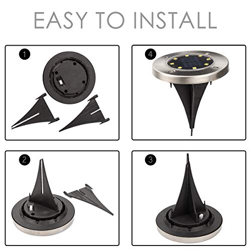 image for Solpex Solar Powered Disk Lights, 8LED Solar Ground Lights Outdoor Wat