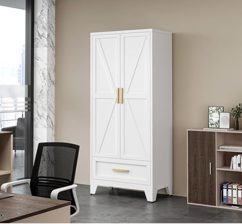 71-Farmhouse-WardrobeCottage-Storage-Cabinet-with-barn-Door-Adjustable-ShelvesFreestanding-for-Bedroom-Walk-in-Closet-Sauna-Laundry-Room-Balcony-Storage-Room-Home-OfficeWhite 71 Farmhouse WardrobeCottage Storage Cabinet with barn Door Adjustable ShelvesFreestanding for Bedroom Walk in Closet Sauna Laundry Room Balcony Storage Room Home OfficeWhite