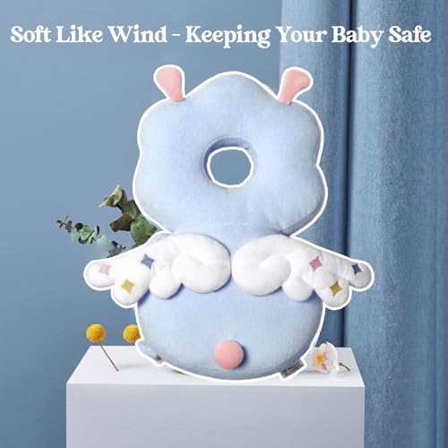 Image of Baby Head Protector Backpack, Toddler Baby Head Protection Backpack with Baby Knee Pads Alarm Function for Walking & Crawling, Soft, Breathable and Wearing Safety Baby Head Protector - Blue Fairy