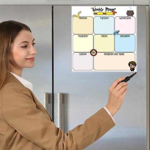 Image of Zesta Vinyl Magnetic Planner for Fridge | Cute Weekly Planner /Meal Planner with Marker | Rewritable Magnetic White Board for Fridge (Harry Potter 11X11 Inches) (Harry Potter)