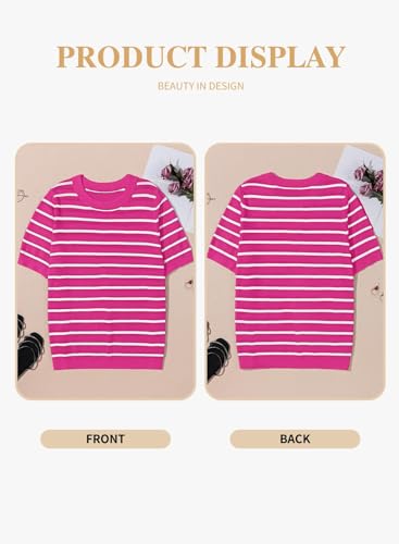 Image of Eytino Women Plus Size Sweater Tops Short Sleeve Crewneck Striped Tshirts Casual Summer Blouses Shirts(1X-5X)