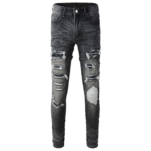 Jean slim déchiré pour homme coupe droite ajustée denim tendance