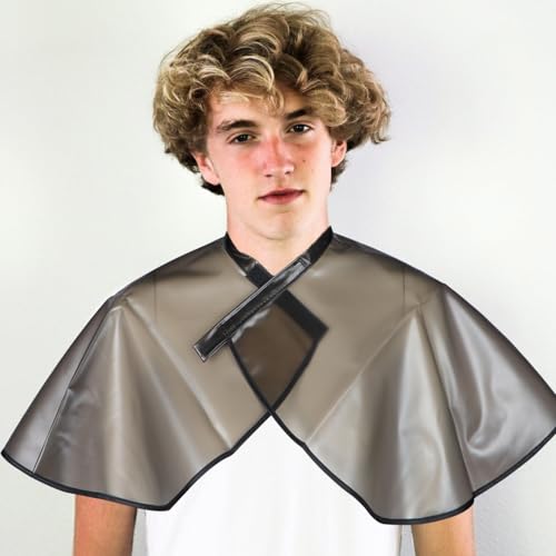 Capa para corte de cabello impermeable gris grande miniatura 4