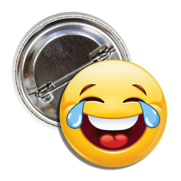 Laughing Emoji Button Badge Pin, Yellow with Tears of Joy, 1.5 Inches
