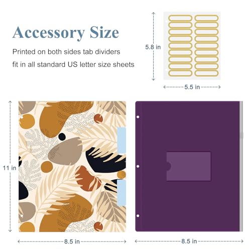 Image of 3 Ring Binder, 1 Inches Round Ring Binder with Clipboard, Dividers Tabs, PVC Zipper Bag Sleeves & to Do List Planners for Women, Men, School, Office Supplies, Modern Leaves
