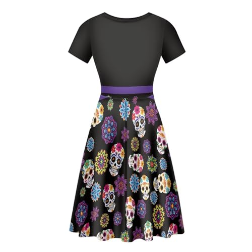 Image of HUGS IDEA Womens Puffy Swing Midi Dress Round Neck Short Sleeve Party A-Line Dresses