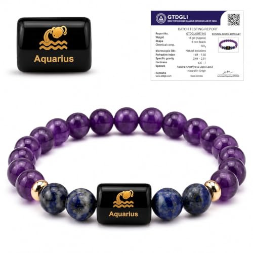 Aquarius Zodiac Bracelet | Balances Energy & Enhances Positivity | Certified Healing Crystals with Certificate | Astrology Bracelet for Man & Woman | Gift for Man & Woman, One Size, Stone (Aquarius Zodiac Bracelet)