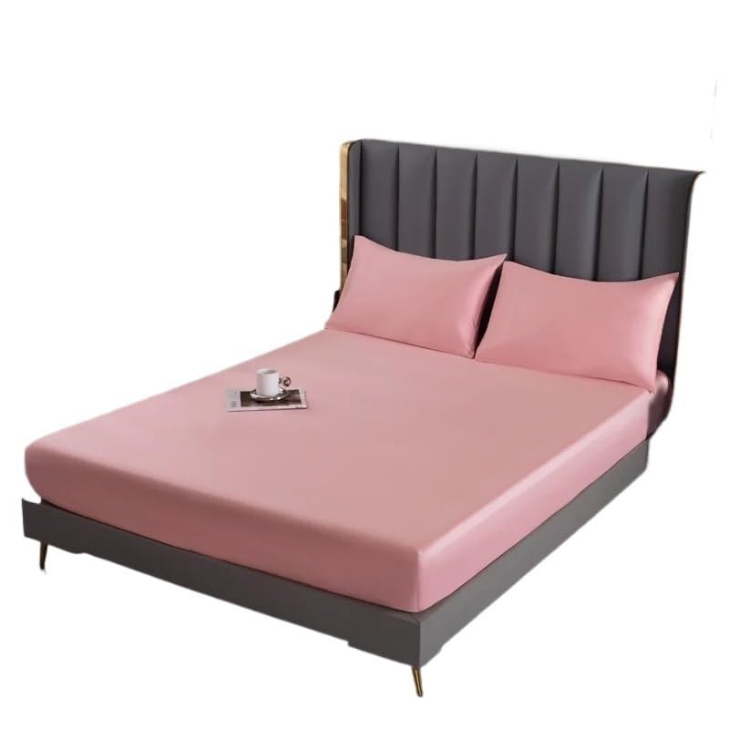 Drap housse en soie naturelle rose pour un lit de luxe 90x190