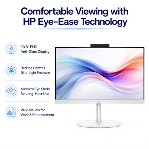 Image of HP OmniStudio 24 inch Full HD All-in-One Desktop Computer | Intel Quad-Core CPU | 16GB DDR5 RAM, 128GB UFS Storage | WiFi 6, Bluetooth 5.4, Keyboard & Mouse, Windows 11