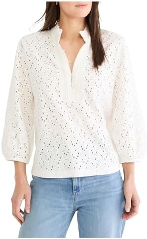 NIC+ZOE Petite Knit Eyelet Ruffle Neck Top