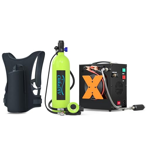 CHIKADIV Mini Scuba Tank 1.9L Portable Scuba Diving Cylinder, Lung Tank with Air Compressor for Adult Reusable Pony Bottle Backup Small Scuba Tank Kit for Underwater Exploration C Green