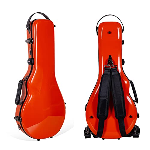Crossrock Fiberglass Mandolin Case – Contoured for A & F-Style (Universal Fit) | Orange Gloss, Forest Green Velvet, TSA Lock, Backpack Straps, Accessory Compartment – Sleek Pro Travel Case?