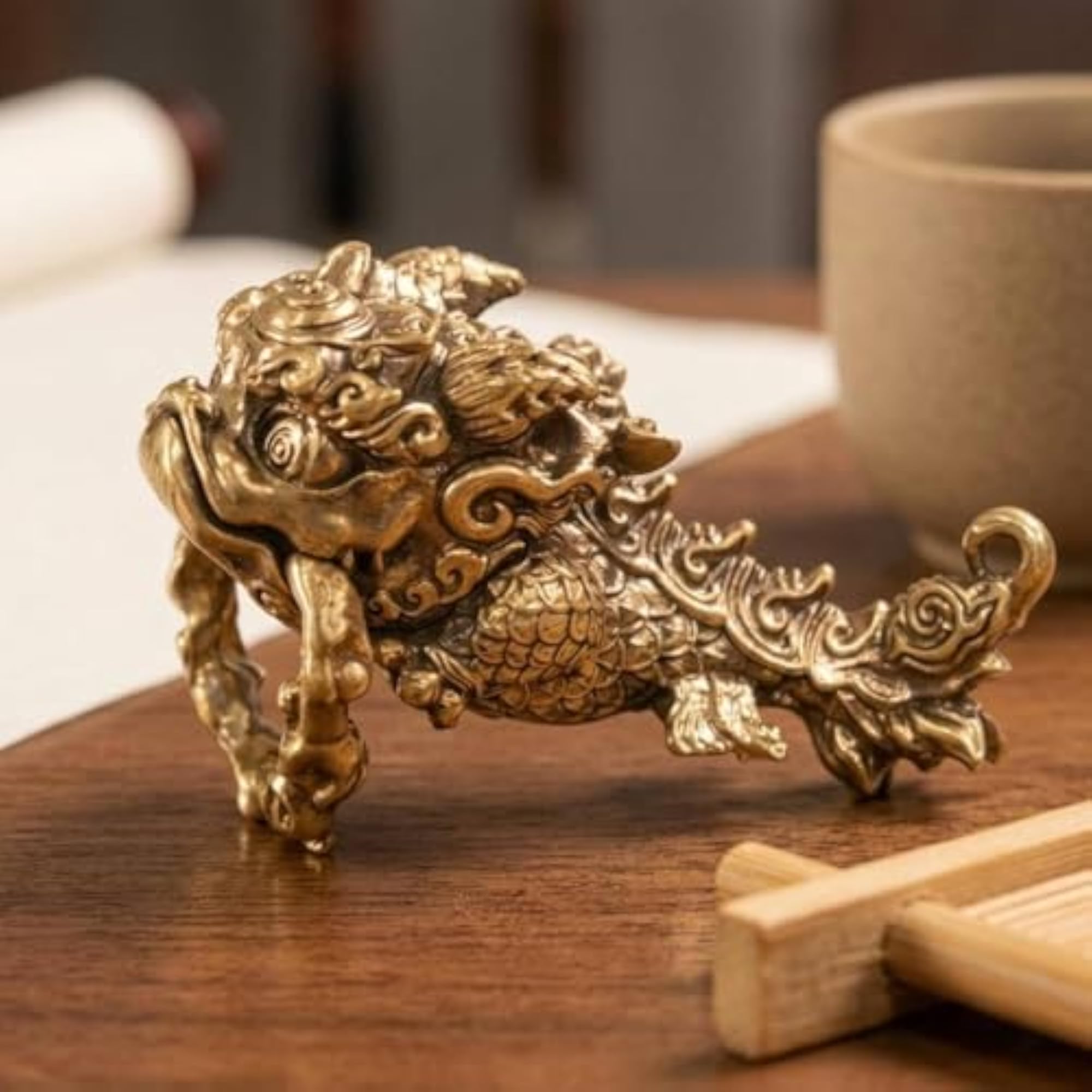Copper Chi Dragon Charm with Hanging Loop