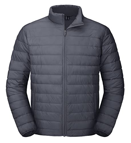 MAGCOMSEN Puffer Jacket Men Packable Down Jacket Lightweight Winter Coats Waterproof Insulated Jackets Dark Grey L