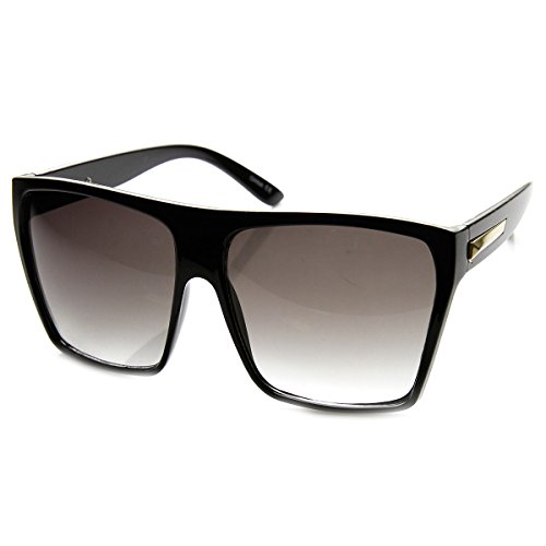 Super Oversized Sunglasses Unisex Flat Top Square Frame Fashion Wear Black Silver