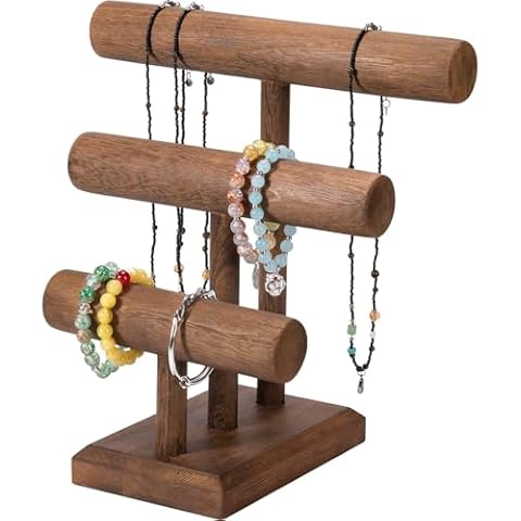 IRIIJANE 3-Tier Bracelet Holder Stand Display Wooden T-Bar Bracelets Holder Organizer for Displays, Storage Stand Tower for Bangle Cover