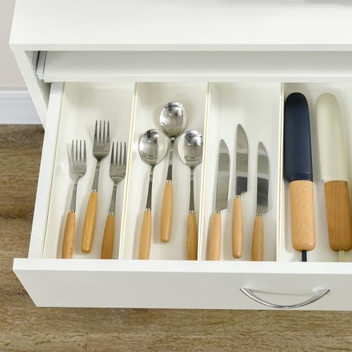 HOMCOM Alacena de Cocina Mueble Aparador Auxiliar con 4 Puertas Bandeja Extraíble Estante Ajustable Cajón y Encimera de Microondas Abierta 70x40x180 cm Blanco - imagen 9